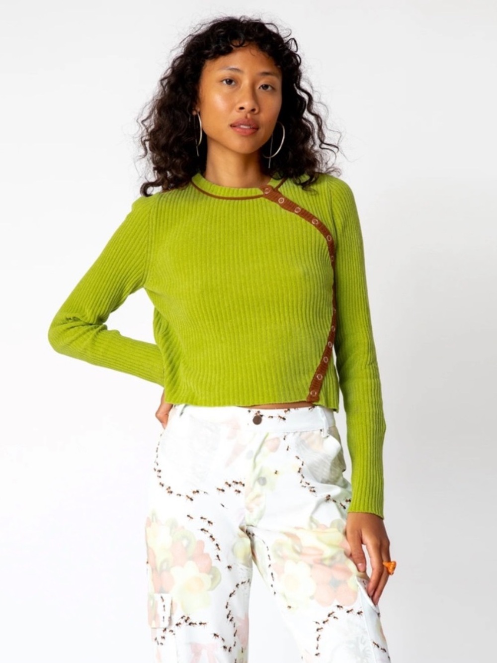 Eckhaus Latta Lime Green Snap Crewneck Sweater - Picture 3 of 8
